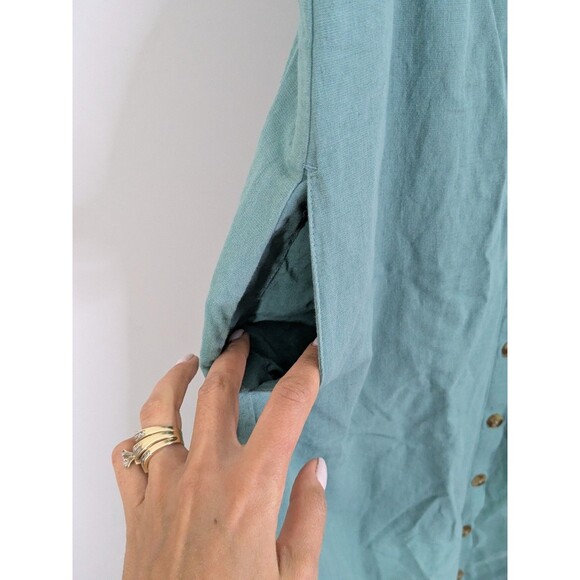 Pact Green Canopy Button Front Midi Dress Womens M Organic Cotton Linen Prairie - Picture 5 of 7